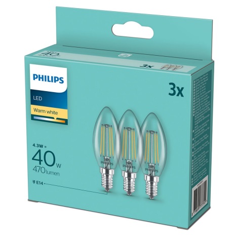 SET 3x LED Glühbirne Philips B35 E14/4,3W/230V 2700K