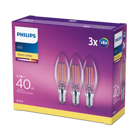 SET 3x LED Glühbirne VINTAGE Philips E14/4,3W/230V 2700K