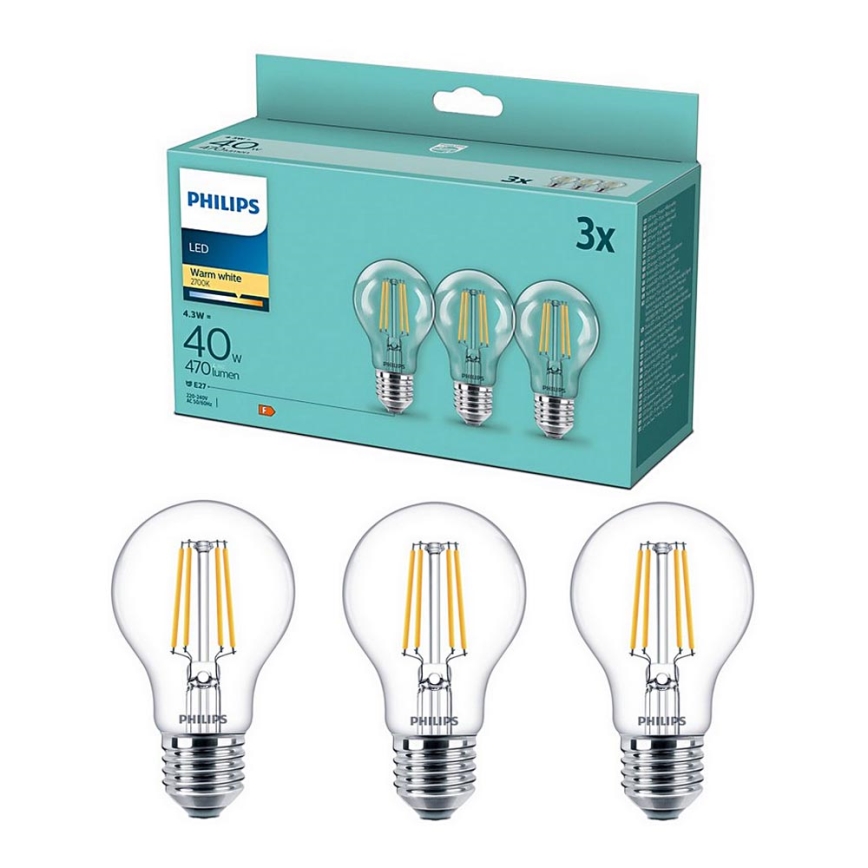 SET 3x LED Glühbirne VINTAGE Philips E27/4,3W/230V 2700K