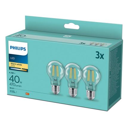 SET 3x LED Glühbirne VINTAGE Philips E27/4,3W/230V 2700K