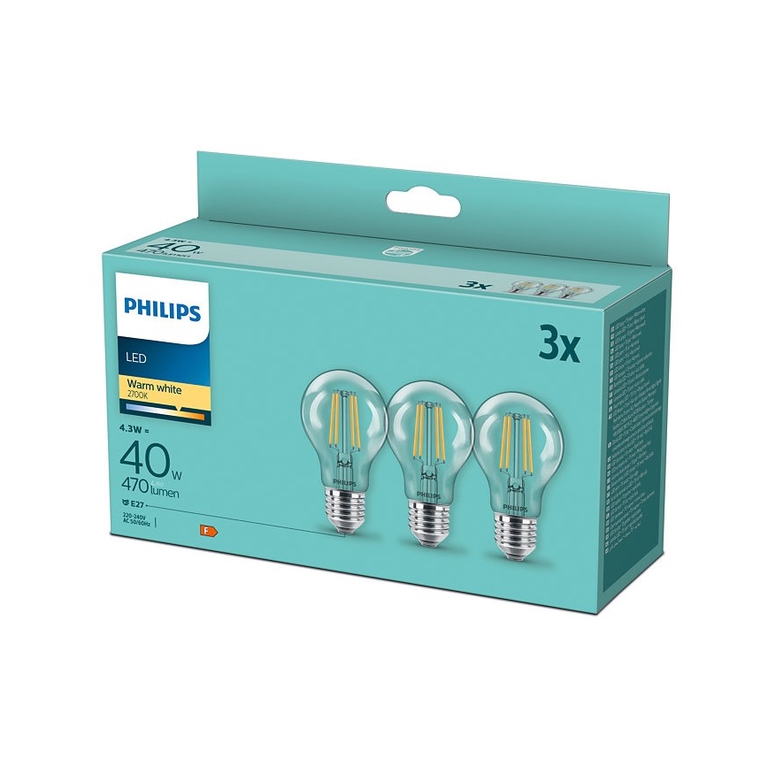 SET 3x LED Glühbirne VINTAGE Philips E27/4,3W/230V 2700K