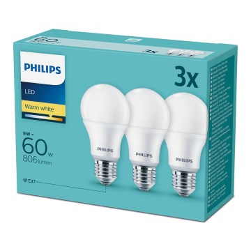 Set 3x LED-Lampe Philips E27/9W/230V 2700K