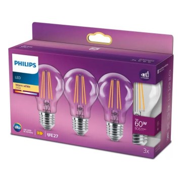 SET 3x LED-Lampe VINTAGE Philips A60 E27/7W/230V 2700K