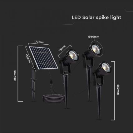 SET 3x LED-Solarlampe für den Außenbereich 3xLED/1,2W/3,7V IP65 3000K