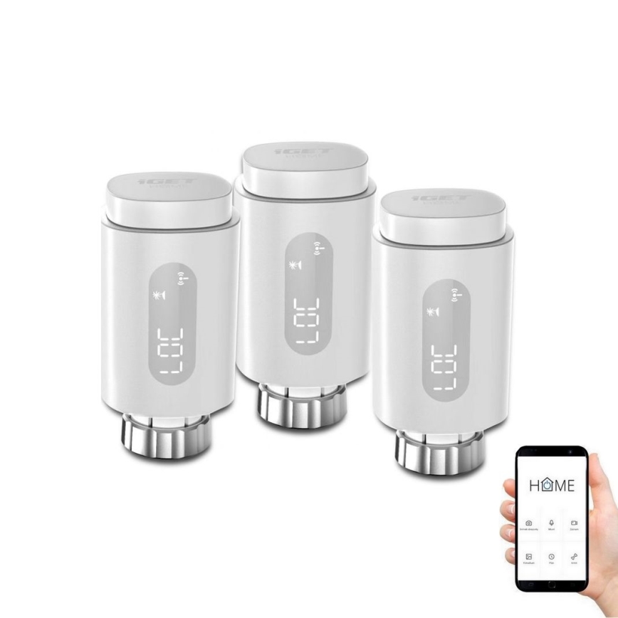 SET 3x Smart-Thermostatkopf mit LED-Anzeige 2xAA/3V Zigbee