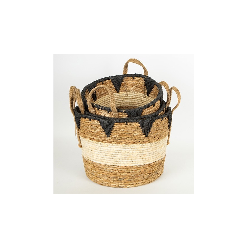 SET 3x Strohkorb beige/schwarz 27x20/30x22/36x28 cm
