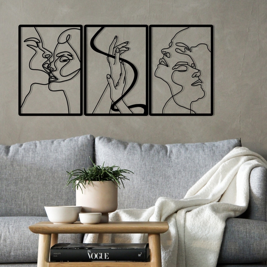 SET 3x Wanddekoration 109x50 cm Liebe Metall