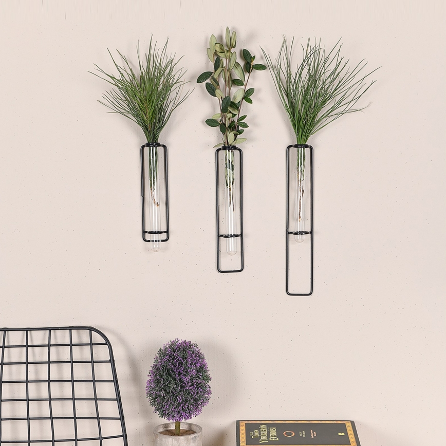SET 3x Wanddekoration für Blumen 20/25/30 cm schwarz