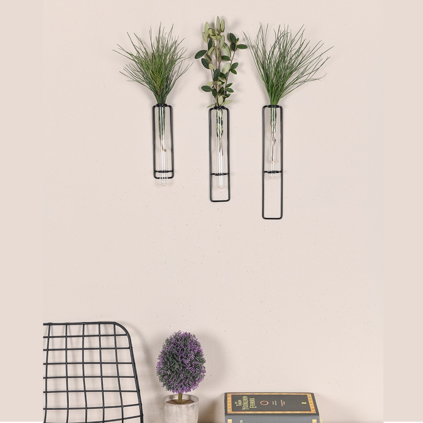 SET 3x Wanddekoration für Blumen 20/25/30 cm schwarz
