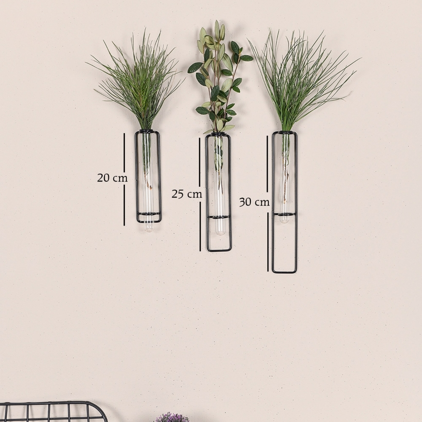 SET 3x Wanddekoration für Blumen 20/25/30 cm schwarz
