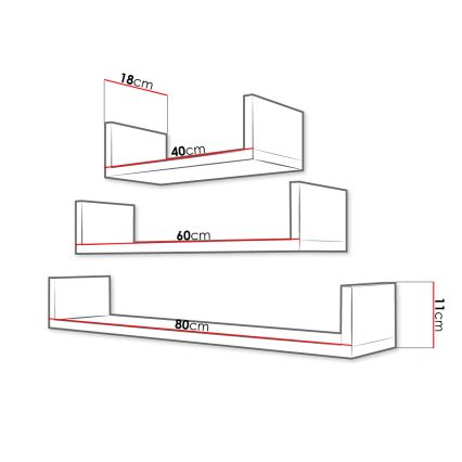 SET 3x Wandregal TRIO 40/60/80x11 cm Kaschmir