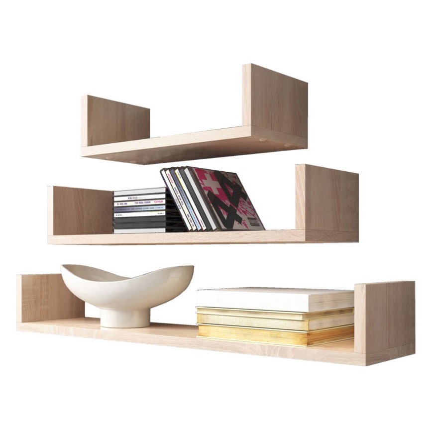 SET 3x Wandregal TRIO 40/60/80x11x18 cm Eiche Sonoma