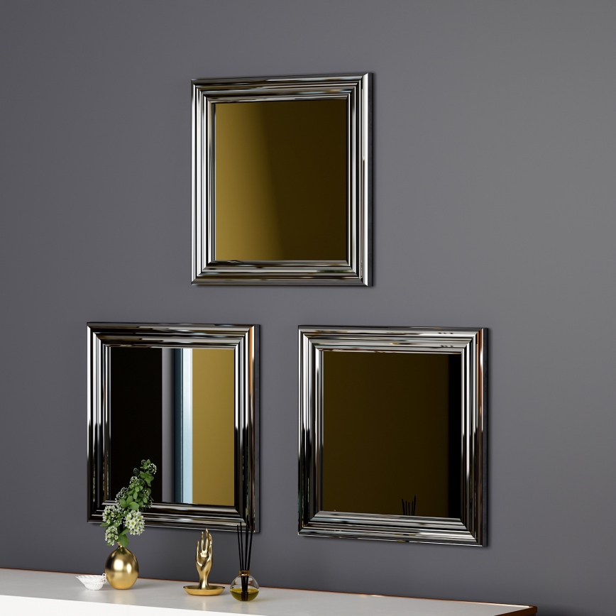 SET 3x Wandspiegel OTTO 40x40 cm silbern