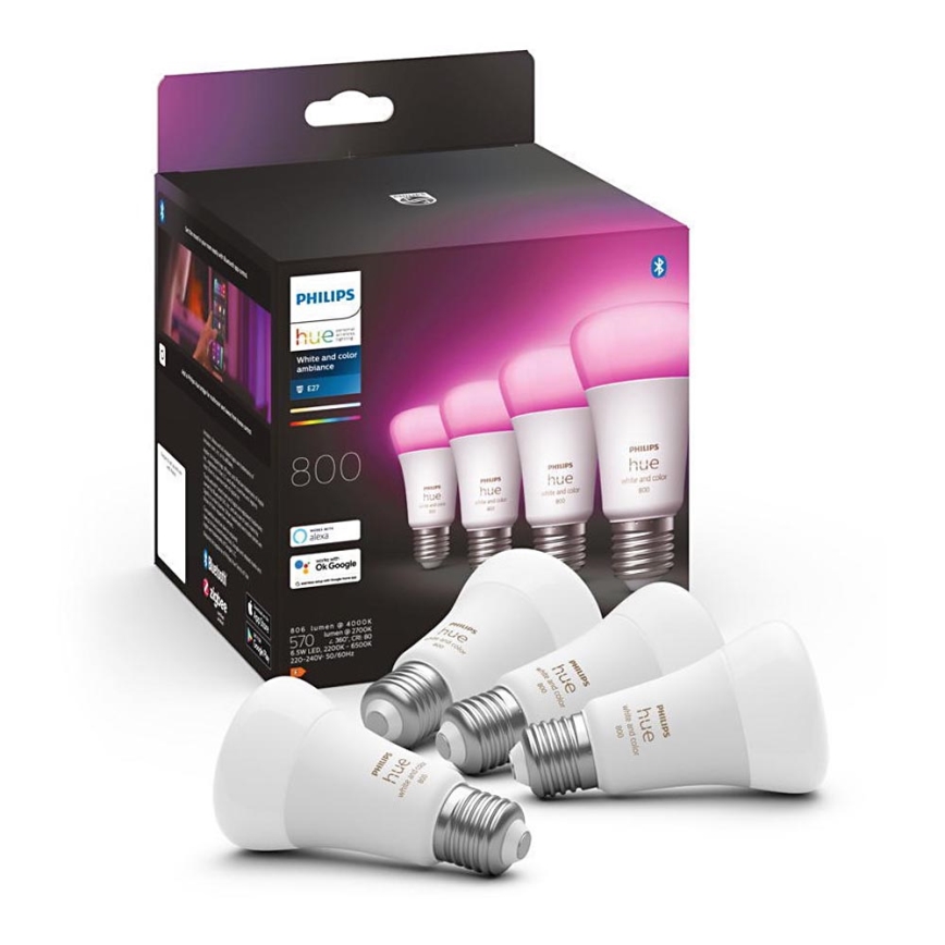 SET 4x LED dimmbare Glühbirne Philips Hue Weiß und Farbe Ambiente E27/6,5W/230V 2000-6500K