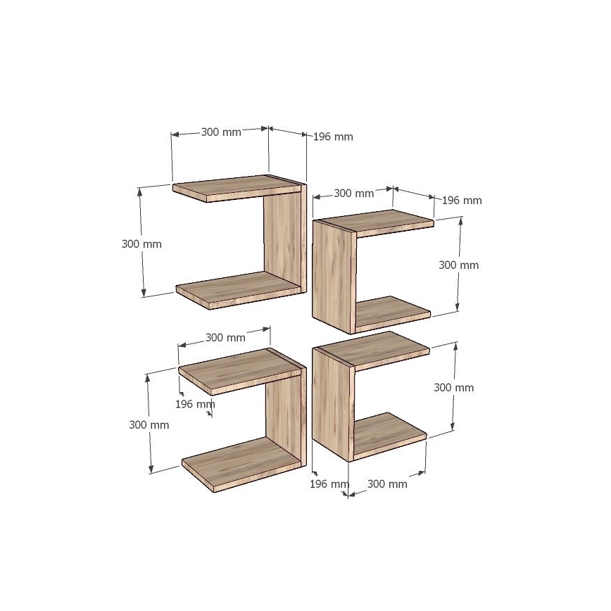SET 4x Wandregal BASE braun