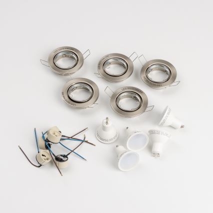 Set 5x Badezimmer-Einbaustrahler 1xGU10/4W/230V IP23 matt-chrom