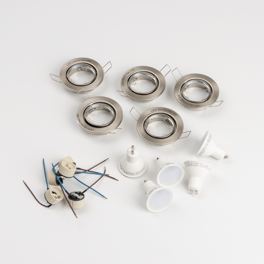 Set 5x Badezimmer-Einbaustrahler 1xGU10/4W/230V IP23 matt-chrom