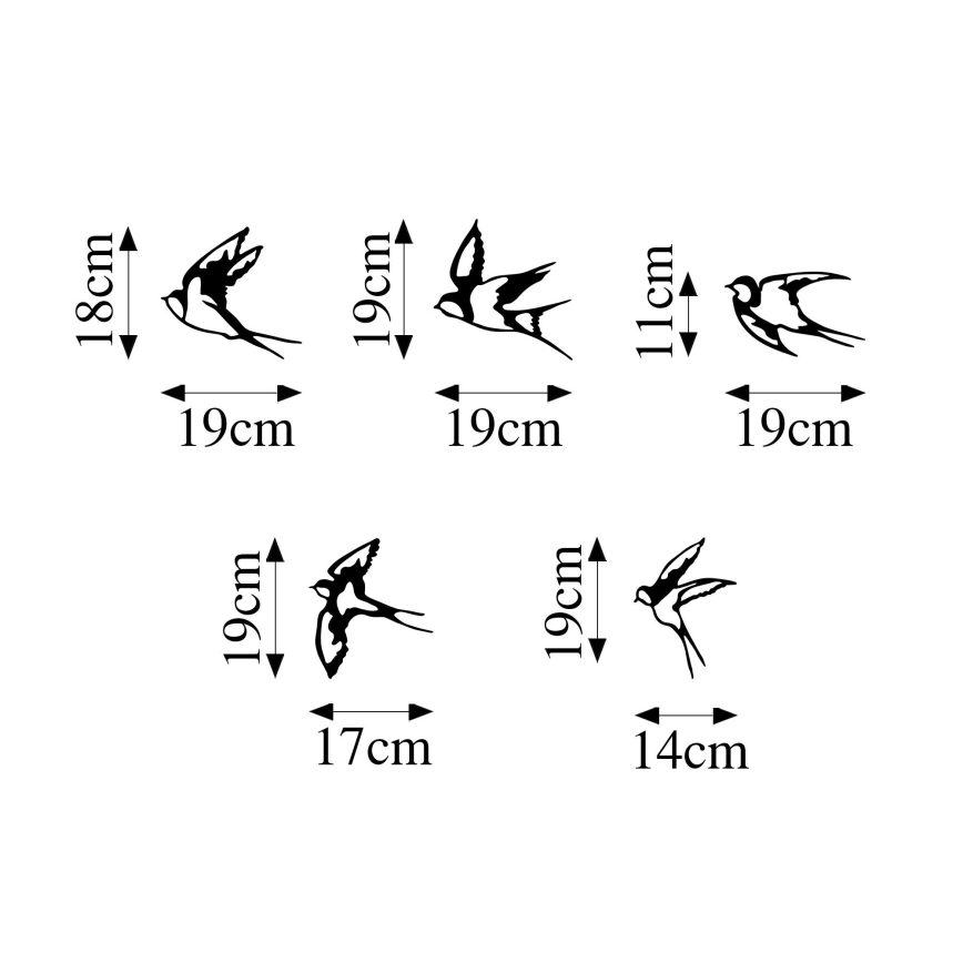 SET 5x Wanddekoration Vögel aus Metall