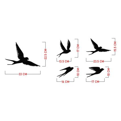 SET 5x Wanddekoration Vögel Metall