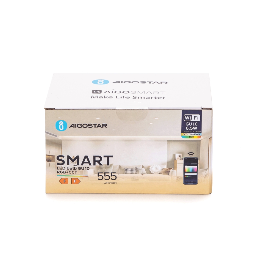 6er-Set LED RGBW dimmbare GU10/6,5W/230V 2700-6500K Wi-Fi - Aigostar