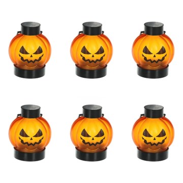 SET 6x LED-Dekoration HALLOWEEN LED/1xCR2032/warmweiβ Kürbisse