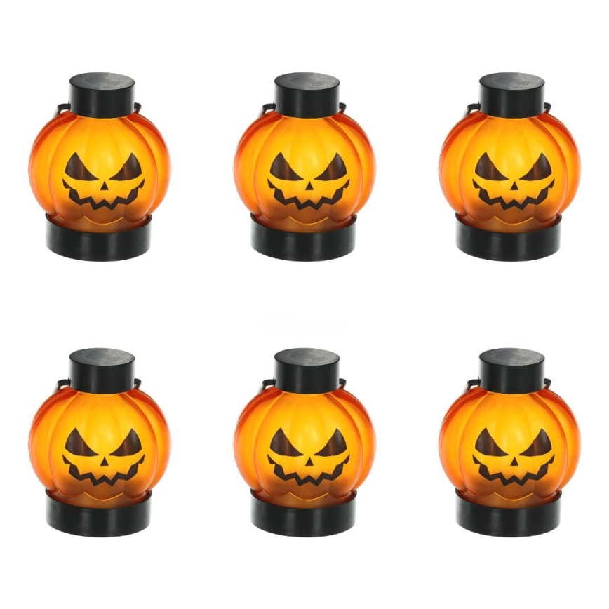 SET 6x LED-Dekoration HALLOWEEN LED/1xCR2032/warmweiβ Kürbisse