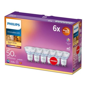 SET 6x LED dimmbare Glühbirne Philips Warm Glow GU10/3,8W/230V 2200-2700K CRI 90