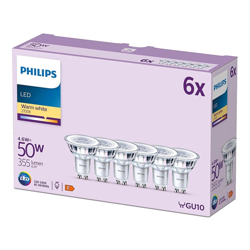 SET 6x LED-Leuchtmittel Philips GU10/4,6W/230V 2700K