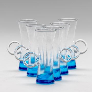 Set 6x Likörglas mit Henkel blau
