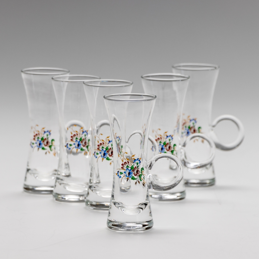 Set 6x Likörglas mit Henkel klar mit Blumenstrauß-Motiv Nr. 2