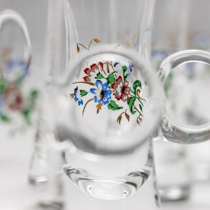 Set 6x Likörglas mit Henkel klar mit Blumenstrauß-Motiv Nr. 2