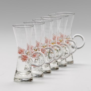 Set 6x Likörglas mit Henkel klar mit Blumenstrauß-Motiv Nr. 4