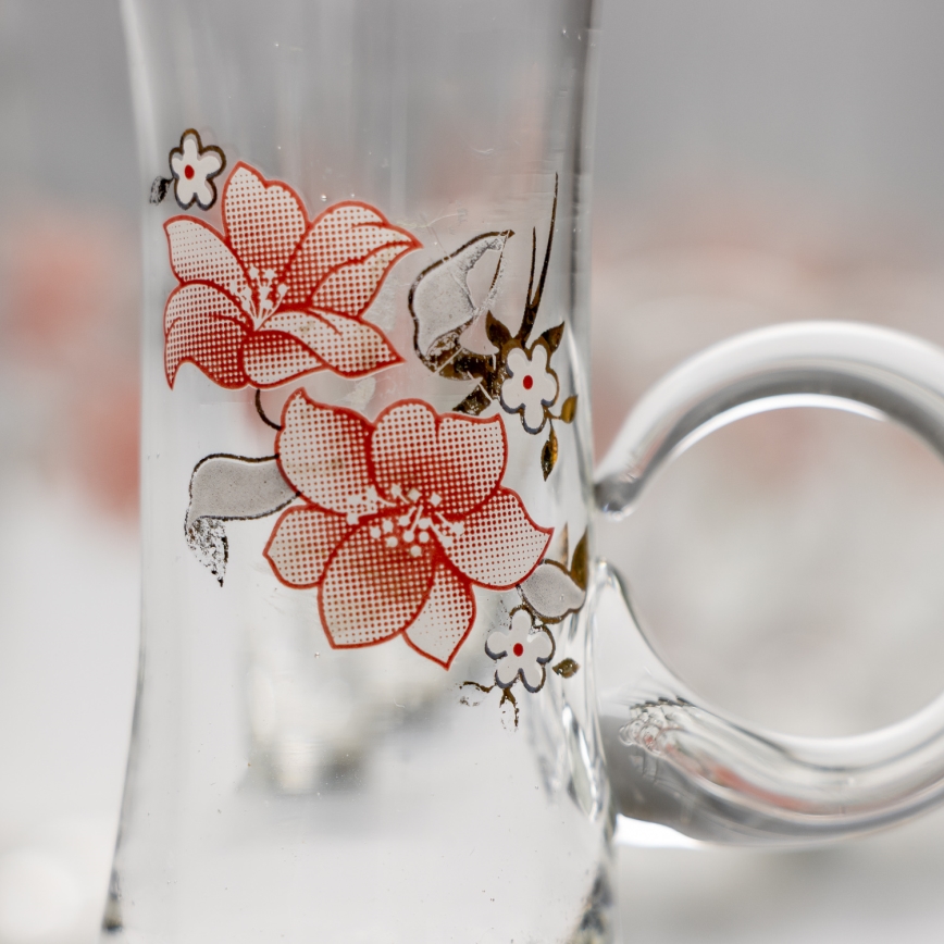 Set 6x Likörglas mit Henkel klar mit Blumenstrauß-Motiv Nr. 4
