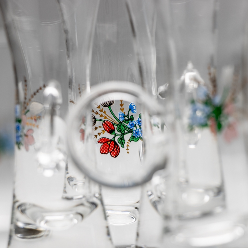 Set 6x Likörglas mit Henkel klar mit Blumenstrauß-Motiv Nr. 5