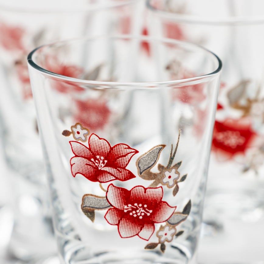 Set 6x Shot-Gläser klar mit Blumenstrauß-Motiv Nr. 2