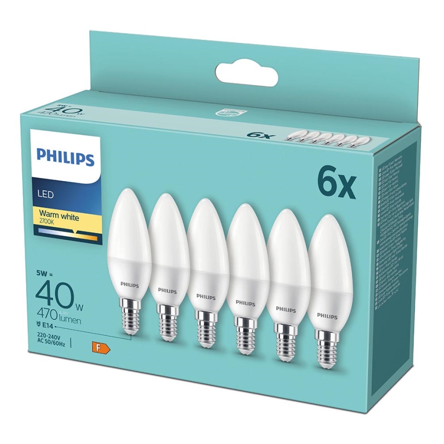 SET 6xLED Glühlampe Philips B35 E14/5W/230V 2700K