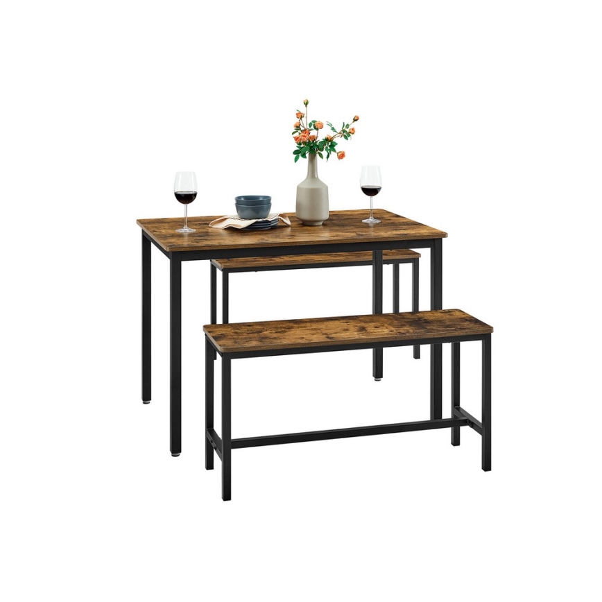 SET Bartisch 110x70 cm + 2x Sitzbänke 97x30 cm TREVOR braun/schwarz