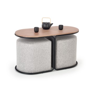 SET Couchtisch NILDO 90x45 cm + 2x Hocker braun/grau