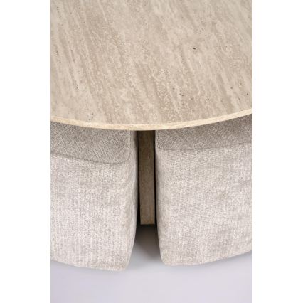 Set Couchtisch NUGAT Ø 80 cm + 4x Hocker Travertin/grau