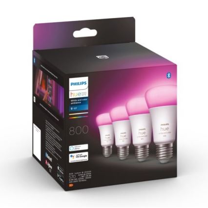 SET - Dimmbarer LED-RGBW-Streifen Philips Hue WHITE AND COLOR AMBIANCE 2m LED/20W/230V + 4x Dimmbares Leuchtmittel Philips A60 E27/6,5W/230V 2000-6500K