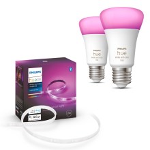 SET - Dimmbarer LED-RGBW-Streifen Philips Hue WHITE AND COLOR AMBIANCE 2m LED/20W/230V + 2x Dimmbare LED-Glühbirne Philips A60 E27/9W/230V 2000-6500K