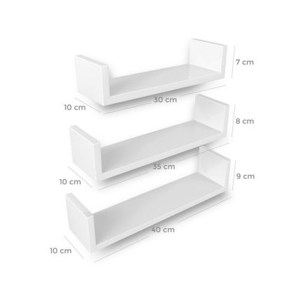 Set mit 3 Wandregalen SHELFY, weiß