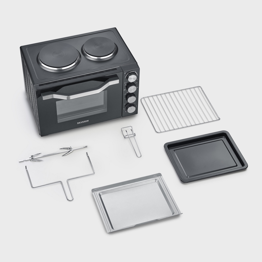 Severin TO 2074 - Heißluftofen mit Grillfunktion und Kochplatten, 2500 W/230 V, 30 l, schwarz