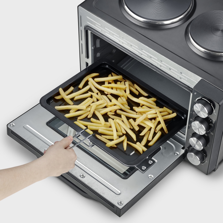 Severin TO 2074 - Heißluftofen mit Grillfunktion und Kochplatten, 2500 W/230 V, 30 l, schwarz