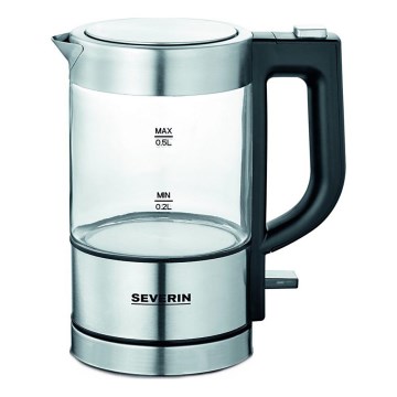 Severin WK 3472 - Wasserkocher 0,5 l, 1100 W / 230 V, Edelstahl/Glas