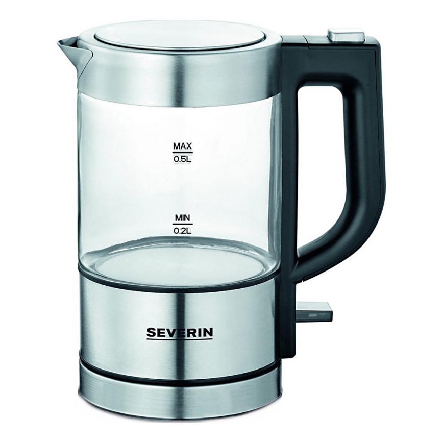 Severin WK 3472 - Wasserkocher 0,5 l, 1100 W / 230 V, Edelstahl/Glas