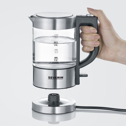 Severin WK 3472 - Wasserkocher 0,5 l, 1100 W / 230 V, Edelstahl/Glas
