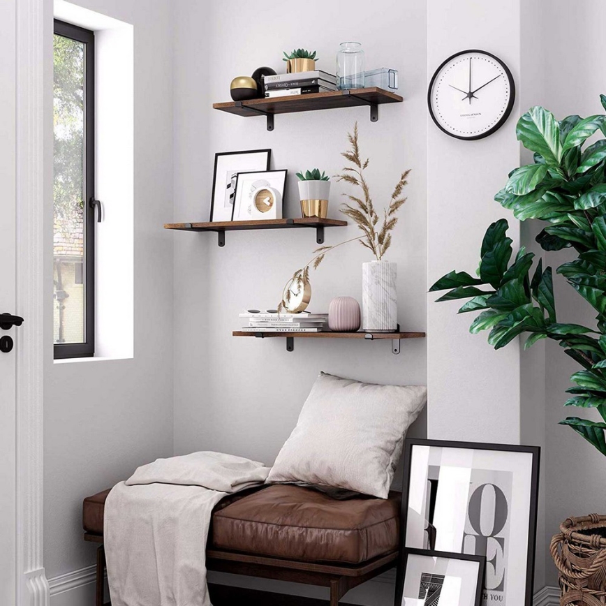 SHELFY 2er-Set Wandregale, braun/schwarz