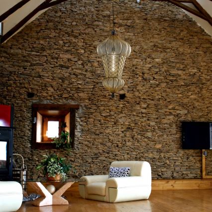 SIRU - Hängeleuchte an Kette BABÀ 1xE27/60W/230V d 30 cm beige/braun Venezianisches Glas