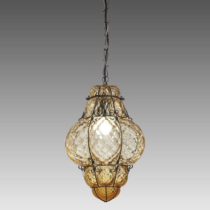 SIRU - Hängeleuchte an Kette CLASSIC 1xE27/60W/230V d 30 cm beige/schwarz Venezianisches Glas